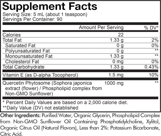 Codeage Liquid Quercetin Phytosome Supplement, Quercetin 1000 Mg Dihydrate, 3-Month Supply, Immune Support, Sophora Japonica, Vitamin E, Liposomal Delivery, Vegan, Non-Gmo, 15.22 Fl Oz