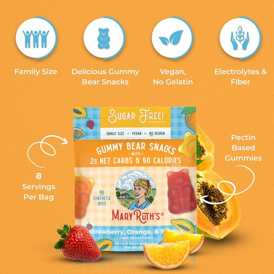 Maryruth Organics Sugar Free Gummy Bears Snacks | Delicious With Electrolytes And Fiber | Made With Organic Ingredients | Variety Pack | Vegan | Gluten Free | Non-Gmo | Family Size | 240 Grams