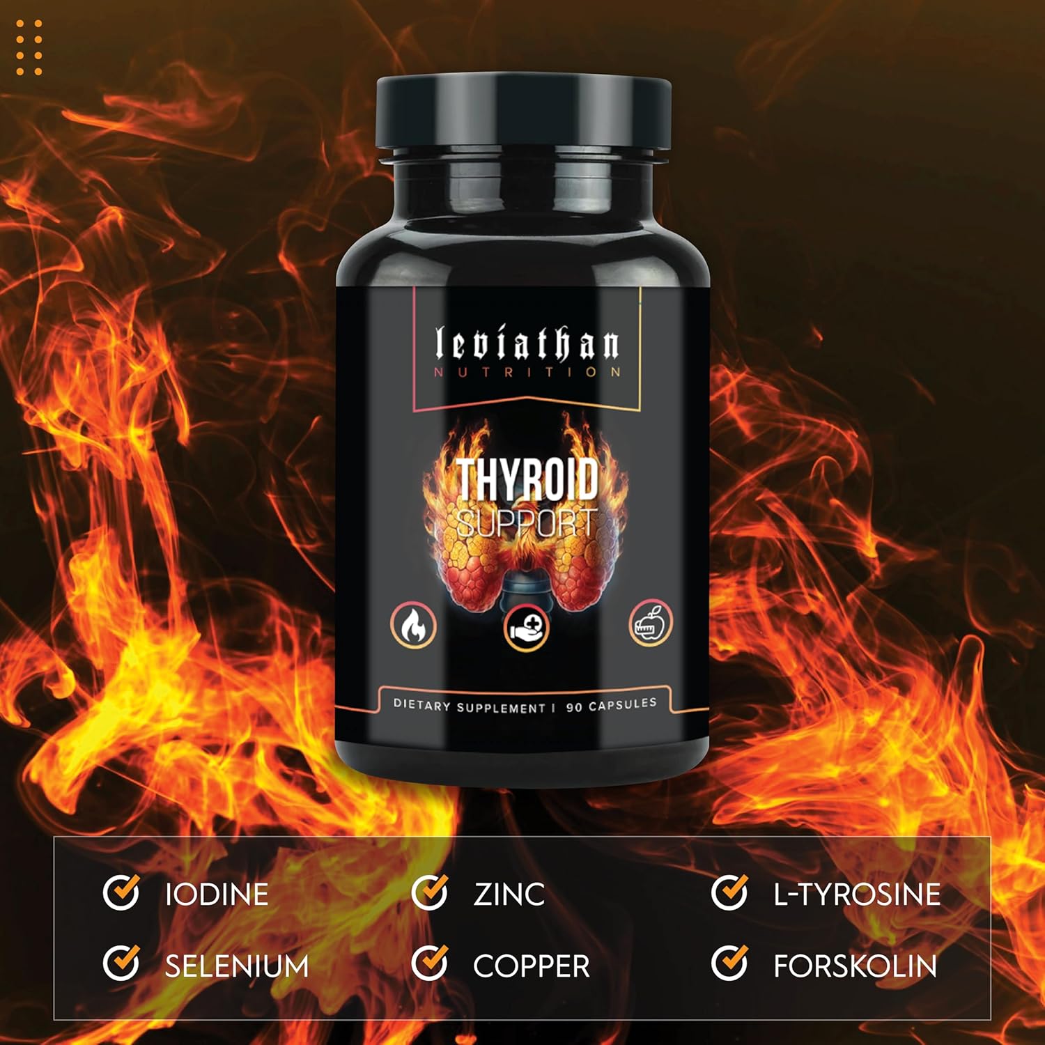 Leviathan Thyroid Support | Energy & Thyroid Health & Iodine Supplement, Selenium, Zinc, Manganese, Copper, L Tyrosine, Guggul Support For Women & Men : Health & Household