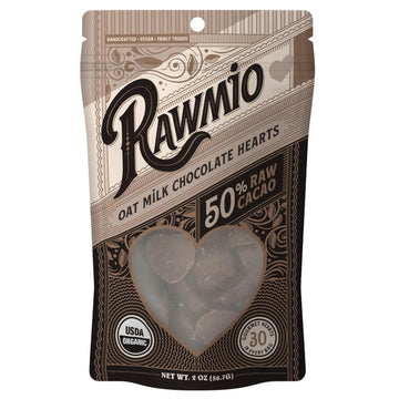 Rawmio Oat Milk Chocolate Hearts, 50% Cacao - 2 Oz - Raw, Organic, Vegan, Fair Trade