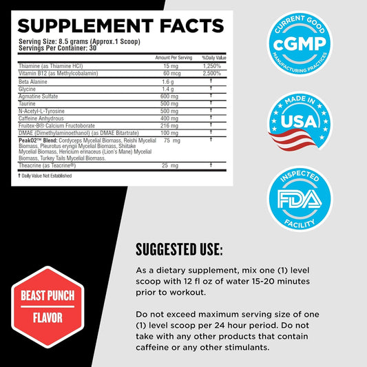 Beast Sports Nutrition Beast Mode Black, Beast Punch - Pre-Workout Pow