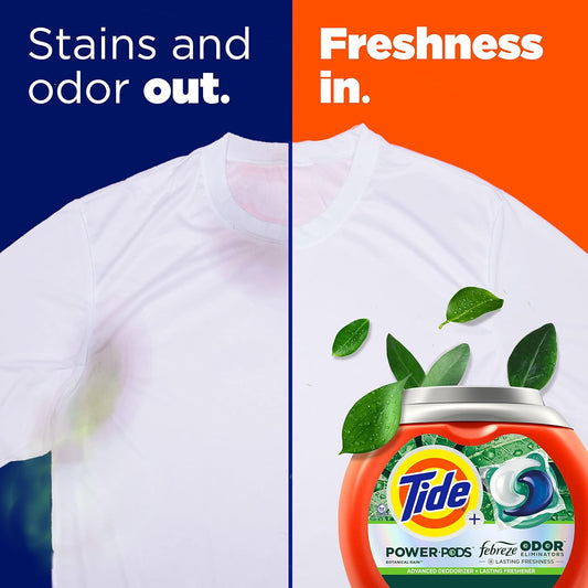 Tide Power Pods Laundry Detergent Pacs With Febreze Freshness With Odor Eliminators, Botanical Rain Scent, 45 Count