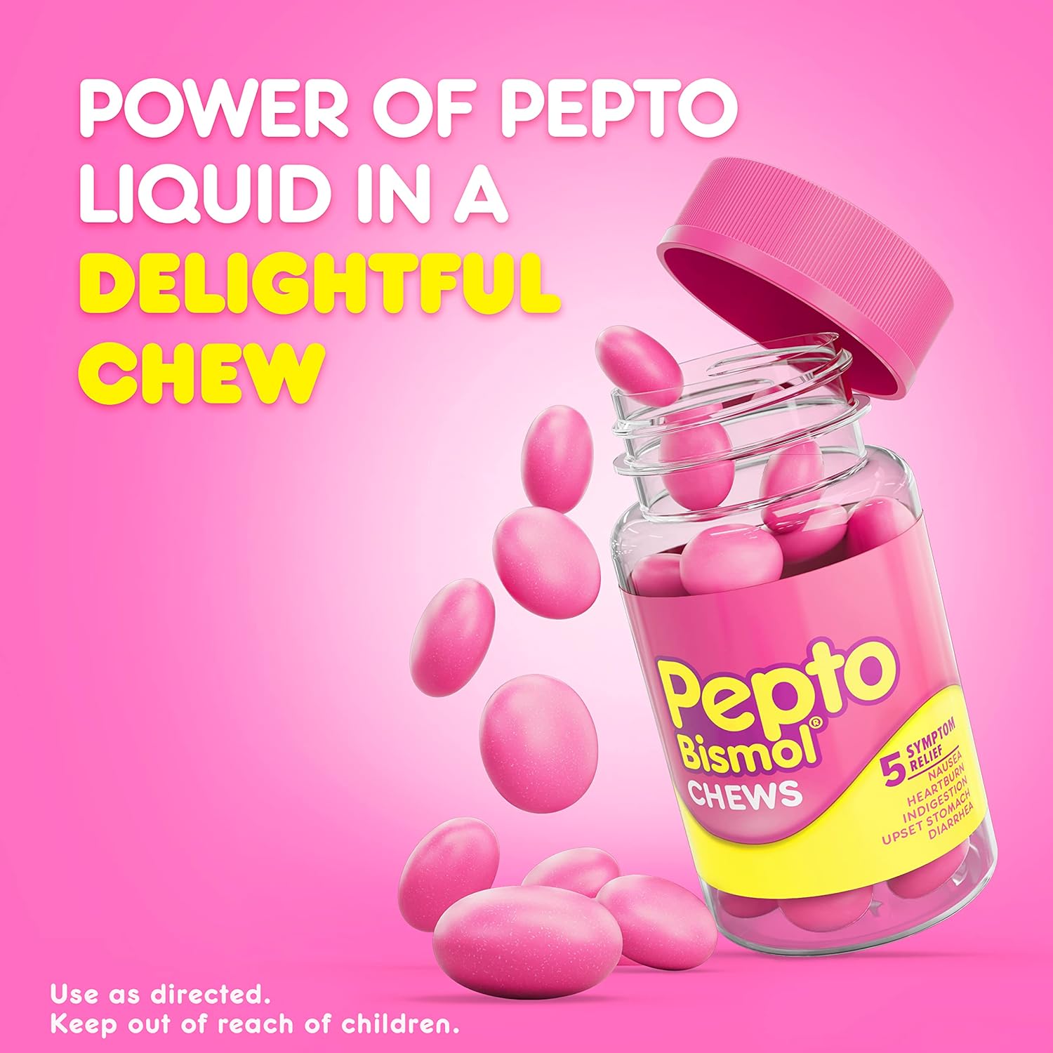 Pepto Bismol Chews, Fast and Effective Digestive Relief from Nausea, Heartburn, Indigestion, Upset Stomach, Diarrhea, 24 Chewable Tablets x 3, 72 Total : Health & Household