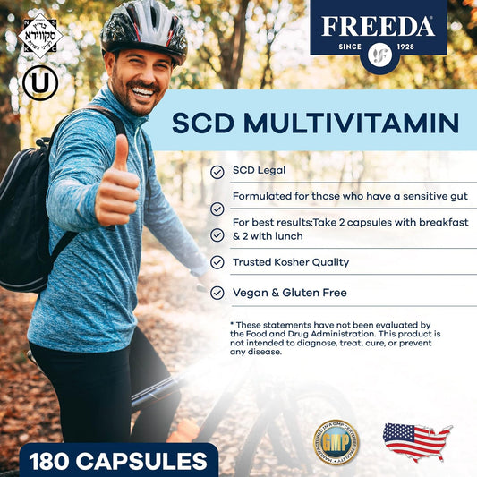 Freeda Scd Multivitamin โ Daily Multivitamin Supplement For Men & Women โ Vegan, Gluten-Free, Scd Legal โ Kosher Certified Adult Vitamins โ Specific Carbohydrate Diet Friendly โ 180 Capsules