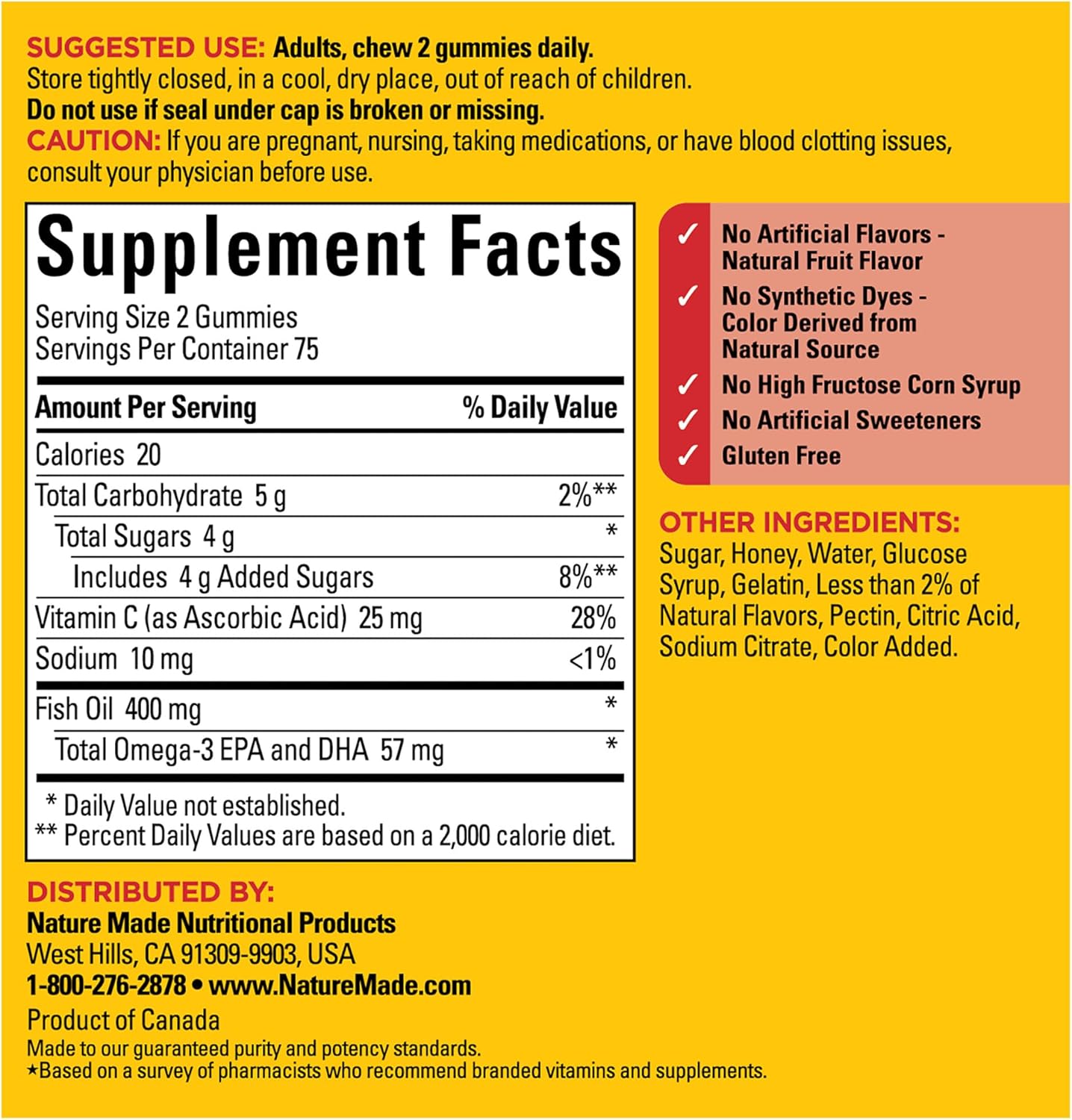 Nature Made Fish Oil Omega 3 Gummies, Omega 3 Fish Oil Supplements, Healthy Heart Support, 150 Gummies, 75 Day Supply : Health & Household