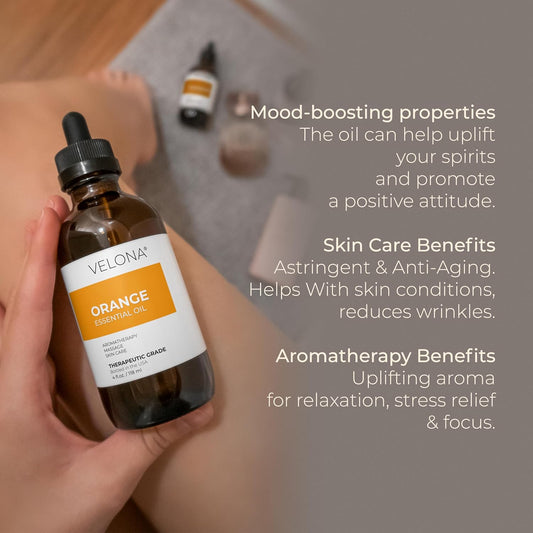 Orange Essential Oil By Velona - 32 Oz | Therapeutic Grade For Aromatherapy Diffuser Undiluted
