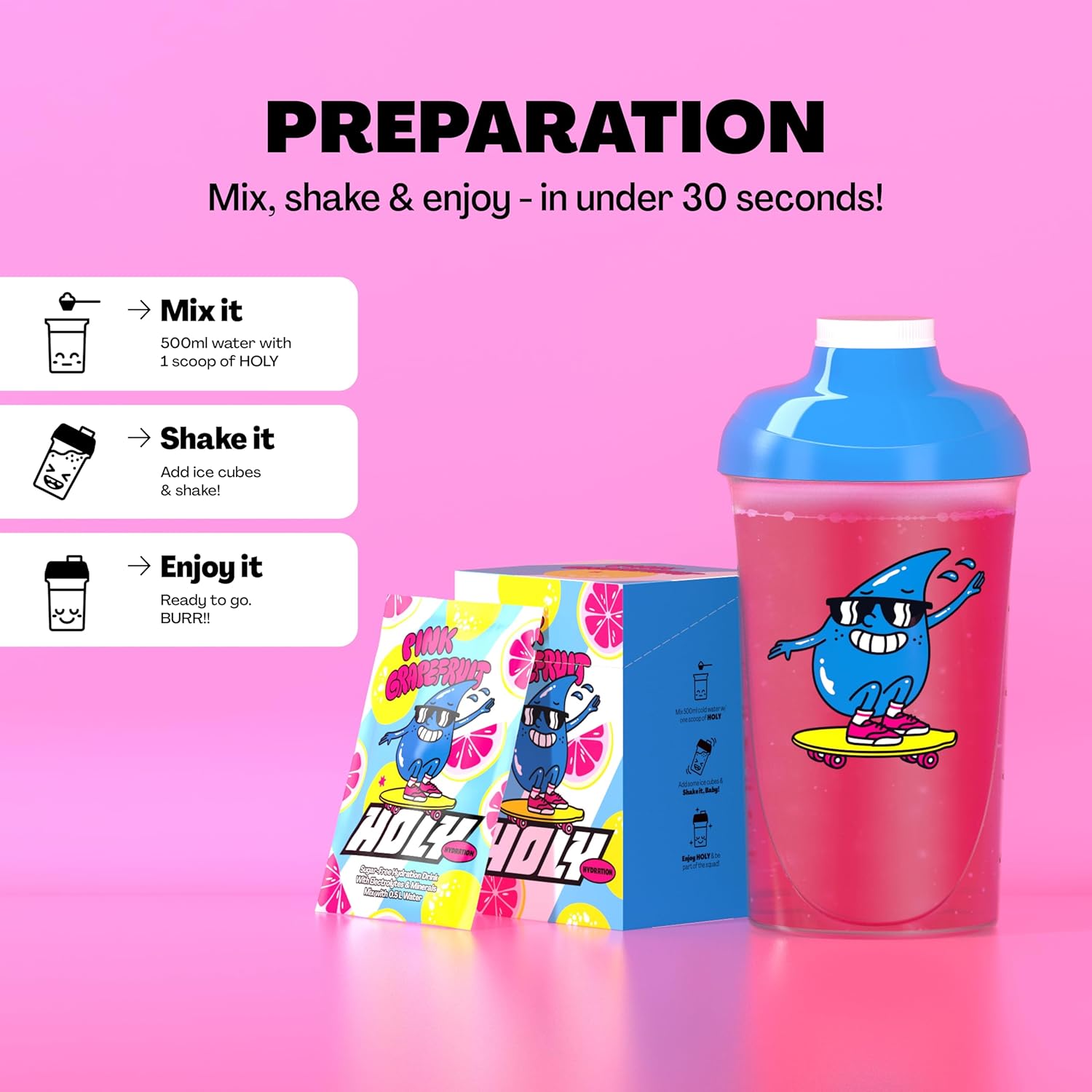 Holy Hydration 10 Tasting Box 'Pink Grapefruit' With Grapefruit Flavour Powder | 10 Servings With Valuable Electrolytes & Minerals | Hydration Drink | Vegan With 100% Natural Fruit Flavours