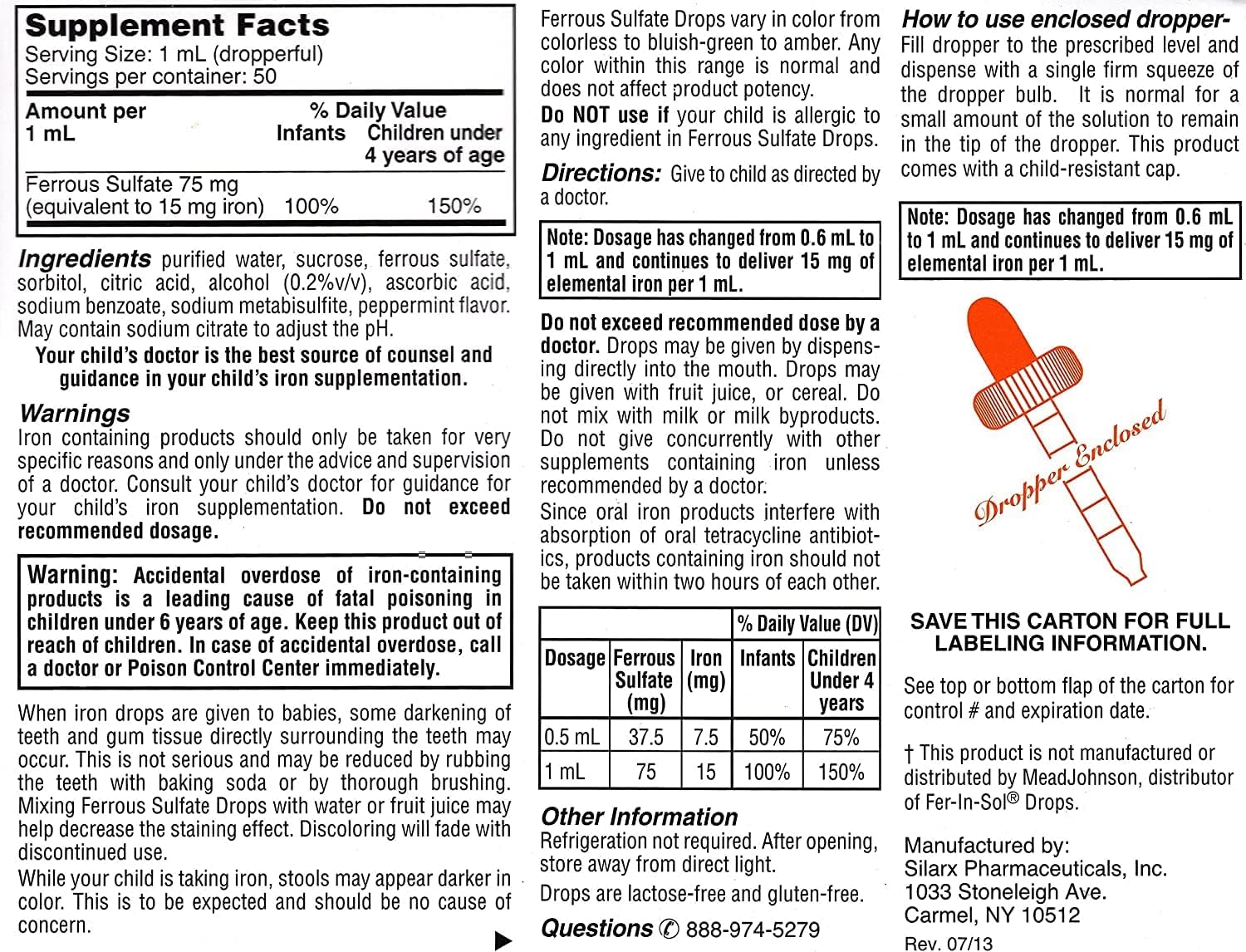 Ferrous Sulf Drops 15Mg/Ml*Sil 50 Ml : Health & Household