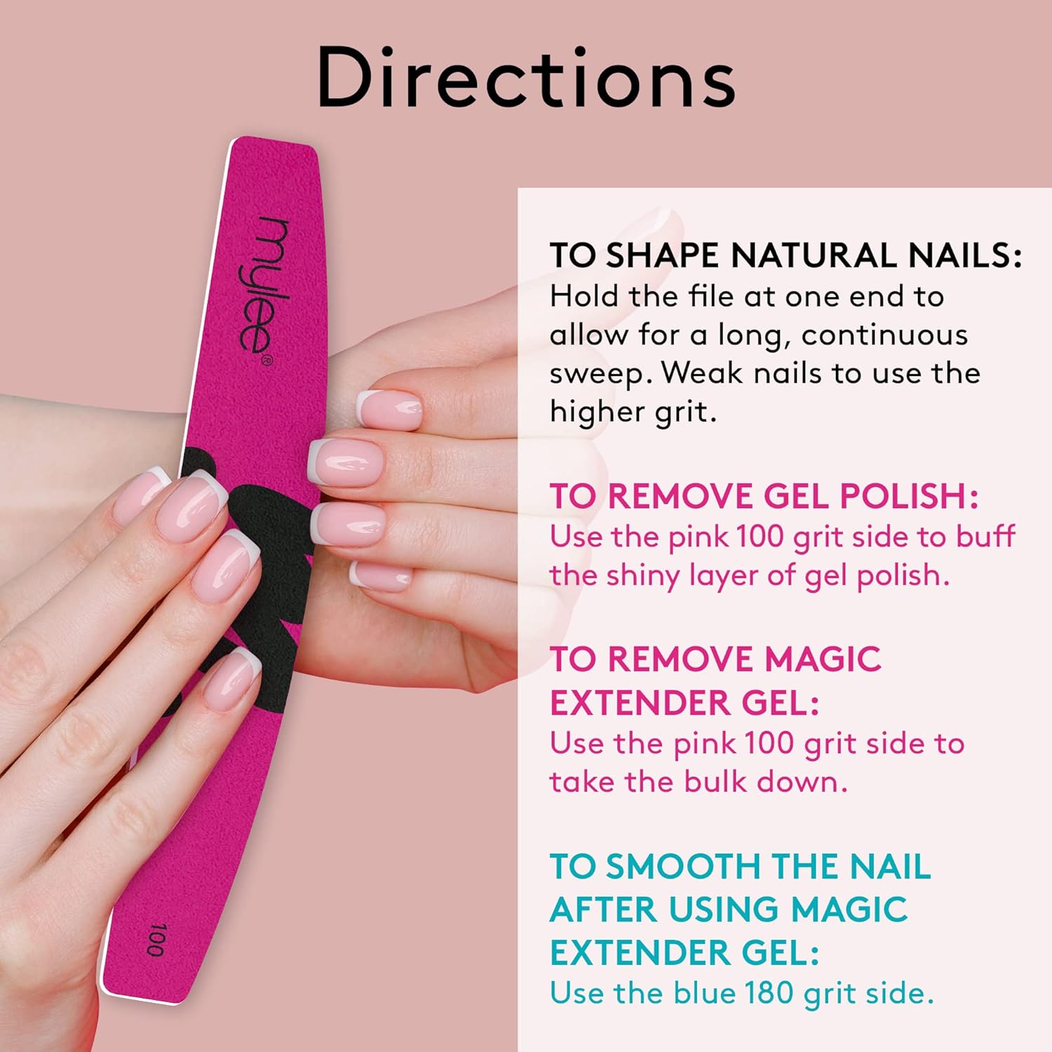 Mylee 3 Pack Double Sided Half Moon Nail File 100/180 Grit - Salon Quality Nails, Professional Manicure Tool - Use on Natural Nails or Extensions : Amazon.co.uk: Beauty