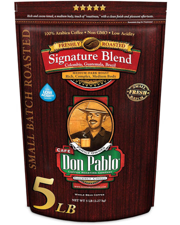 5Lb Don Pablo Signature Blend - Medium-Dark Roast - Whole Bean Coffee - Low Acidity - 5 Pound (5 Lb) Bag