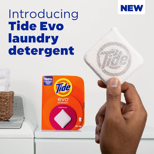 Tide Evo Laundry Detergent Tiles, 44 Count, Spring Blast Scent, Concentrated He Compatible Clean And Instant Dissolve