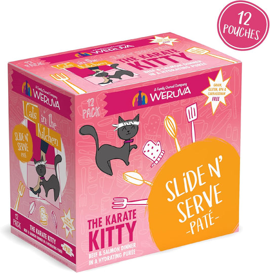 Weruva Cats In The Kitchen Paté, The Karate Kitty With Beef & Salmon, 3Oz Pouch (Pack Of 12)