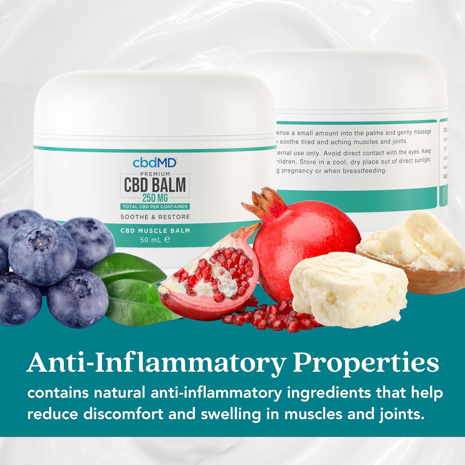 cbdMD Muscle Balm 250mg - 50ml CBD Balm, Hemp Cream for Muscles and Joints, Contains Shea Butter, Pomegranate Oil, and Blueberry Extract, May Help Relieve Itch, Aches, and Pains : Amazon.co.uk: Health & Personal Care