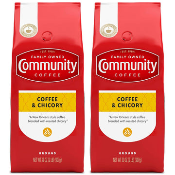 Community Coffee Coffee & Chicory Ground Coffee, Medium Roast, 32 Ounce (Pack Of 2)