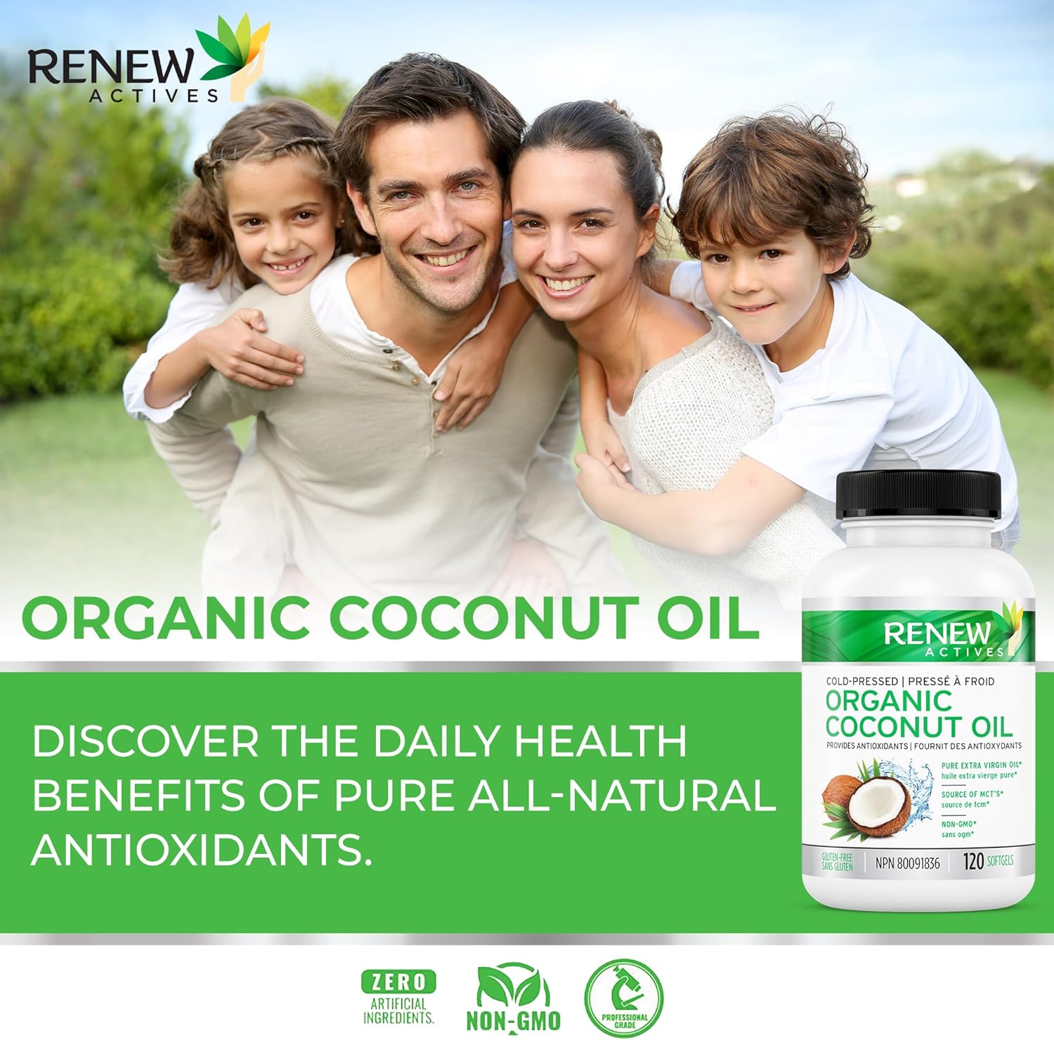 Renew Actives Coconut Oil Supplement 2000Mg Per 2 Softgels - Premium Source Of Antioxidants, Natural Fatty Acids & Metabolism Support For Optimal Health & Energy - Made In Canada - 120 Softgels : Beauty & Personal Care