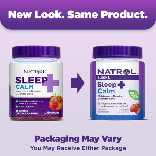 Natrol Sleep+ Calm Melatonin Gummies For Adults, Sleep Gummies, Strawberry Flavor, 60 Gummies, 30 Day Supply