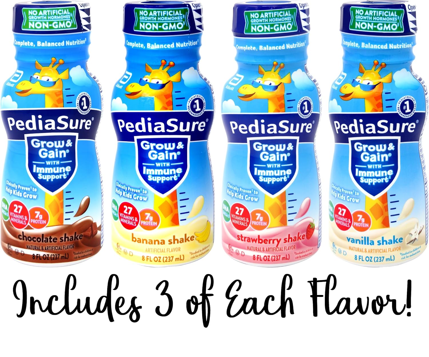 Niro Assortment | PediaSure Immune Support Shake 12 Pack | 3 Bottle Of Each Flavor Strawberry, Banana, Vanilla, and Chocolate Flavors| Protein Shake For Kids | 12 Pack | Niro Beverage Sleeve Included : CDs & Vinyl