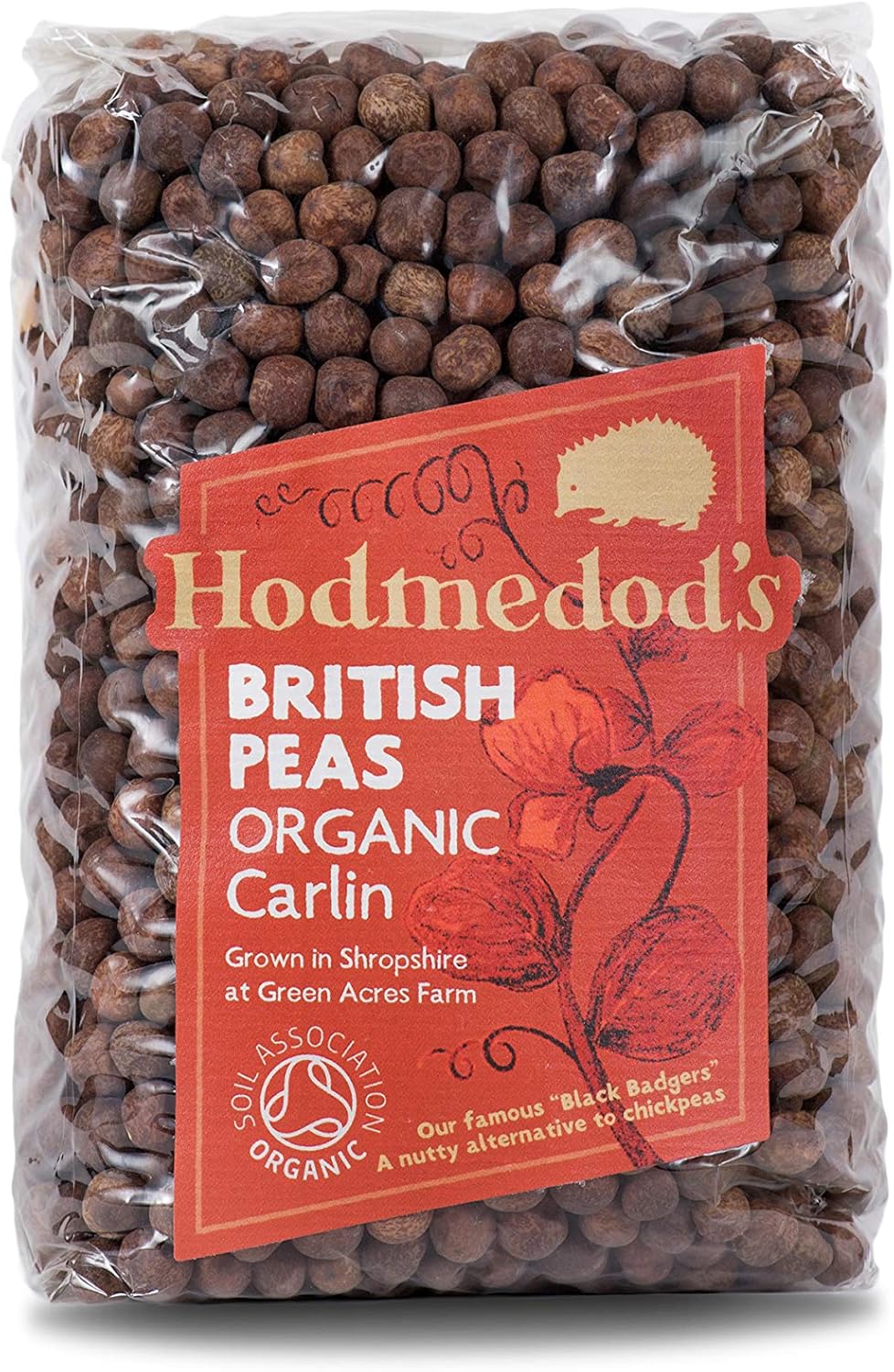 Hodmedod'S Organic Whole Dried Black Badgers Peas, 500 G