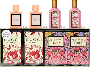 Gucci Perfumes For Women - 4 Pcs. Women'S Fragrances Gift Set For Women - 2X Gucci Bloom Perfume For Women 0.16Oz And 2X Gucci Flora Perfume For Women 0.16Oz