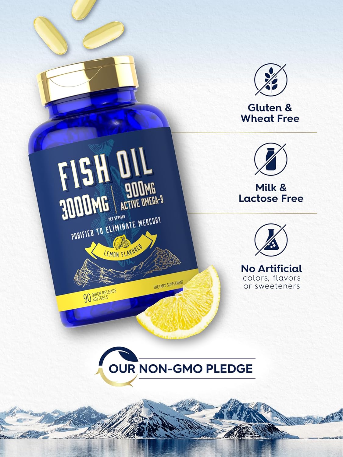 Carlyle Fish Oil 3000Mg | 900Mg Omega 3 | 90 Softgels | Lemon Flavor | Non-Gmo And Gluten Free Supplement : Health & Household