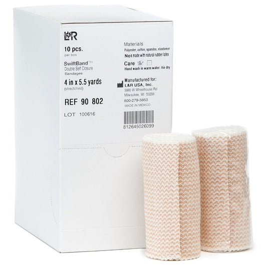 Lohmann & Rauscher Swiftband Elastic Bandages, Double Self Closure Compression Wrap With Hook & Loop, Easy To Apply Wrapping For Swelling & Latex Free 4" X 5.5 Yard Roll (Strectched), Box Of 10 : Health & Household