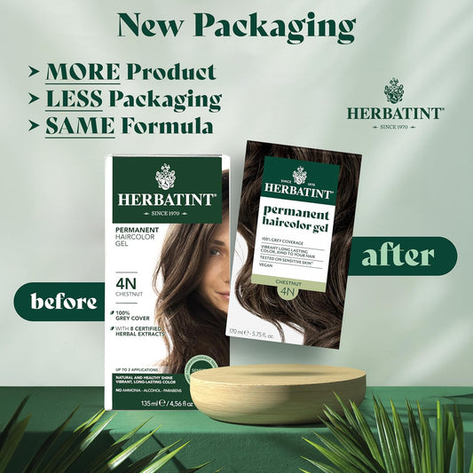 Herbatint Permanent Hair Dye For Women - 4N Chestnut - For Up To 100% Gray Coverage Of Resistant Gray Hair - Ammonia-Free, Alcohol-Free & Vegan - Salon Influenced Hair Color 5.75 Fl Oz