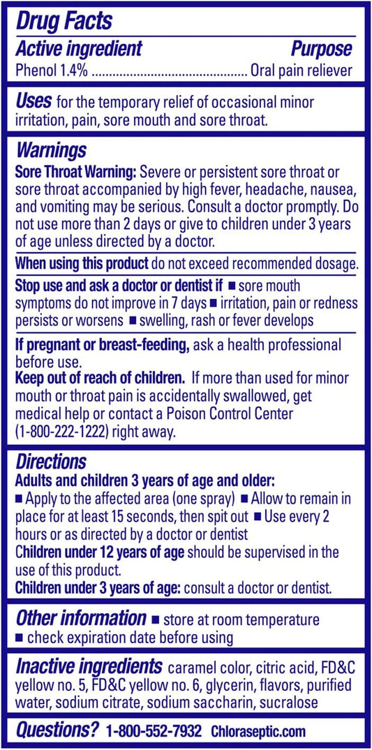 Chloraseptic Sore Throat Spray | Warming Honey Lemon | 6 Fl Oz | 1 Bottle