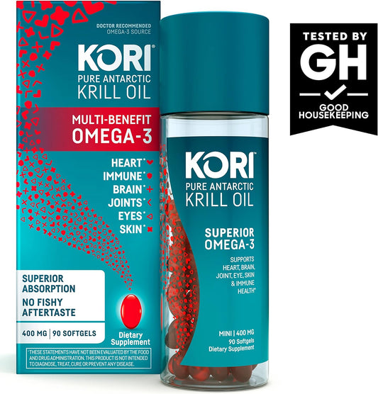 Kori Krill Oil Omega-3 400mg, 90 Mini Softgels | Multi-Benefit Omega-3