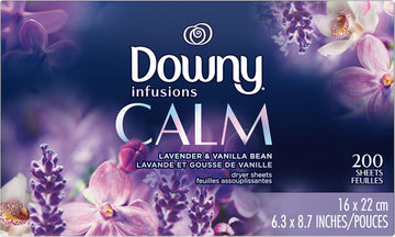 Downy Infusions Dryer Sheets Laundry Fabric Softener, Calm Scent, Lavender & Vanilla Bean, 200 Count