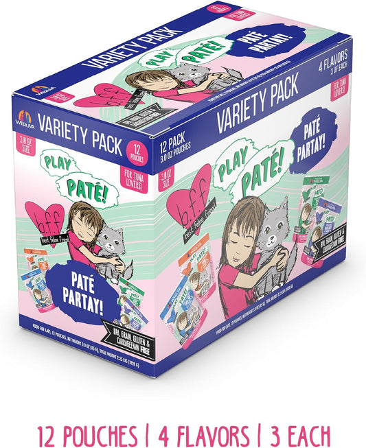 Weruva B.F.F. Play - Best Feline Friend PatƩ Lovers, Aw Yeah!, PatƩ Partay! Variety Pack, 3Oz Pouch (Pack Of 12)