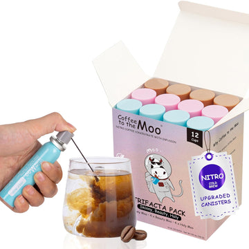 Coffee To The Moo Nitro Cold Brew Coffee Concentrate, Mix Pack (Keto, Collagen & Mushroom Coffee), Instant Hot Or Iced, Pocket/Purse Sized & Travel Friendly, Upgraded Canisters, 12 Cups