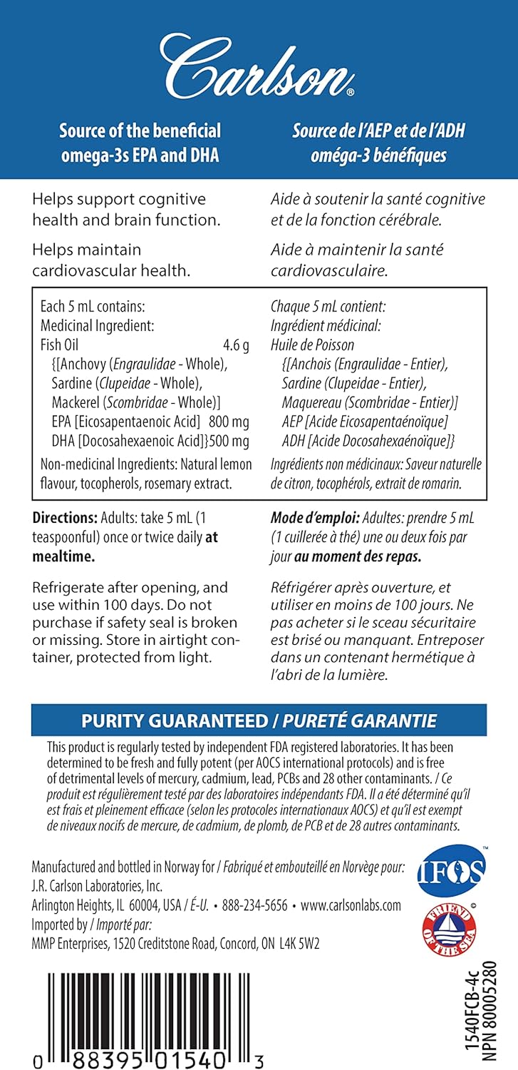 Carlson - The Very Finest Fish Oil, 1600 mg Omega-3s, Liquid Fish Oil