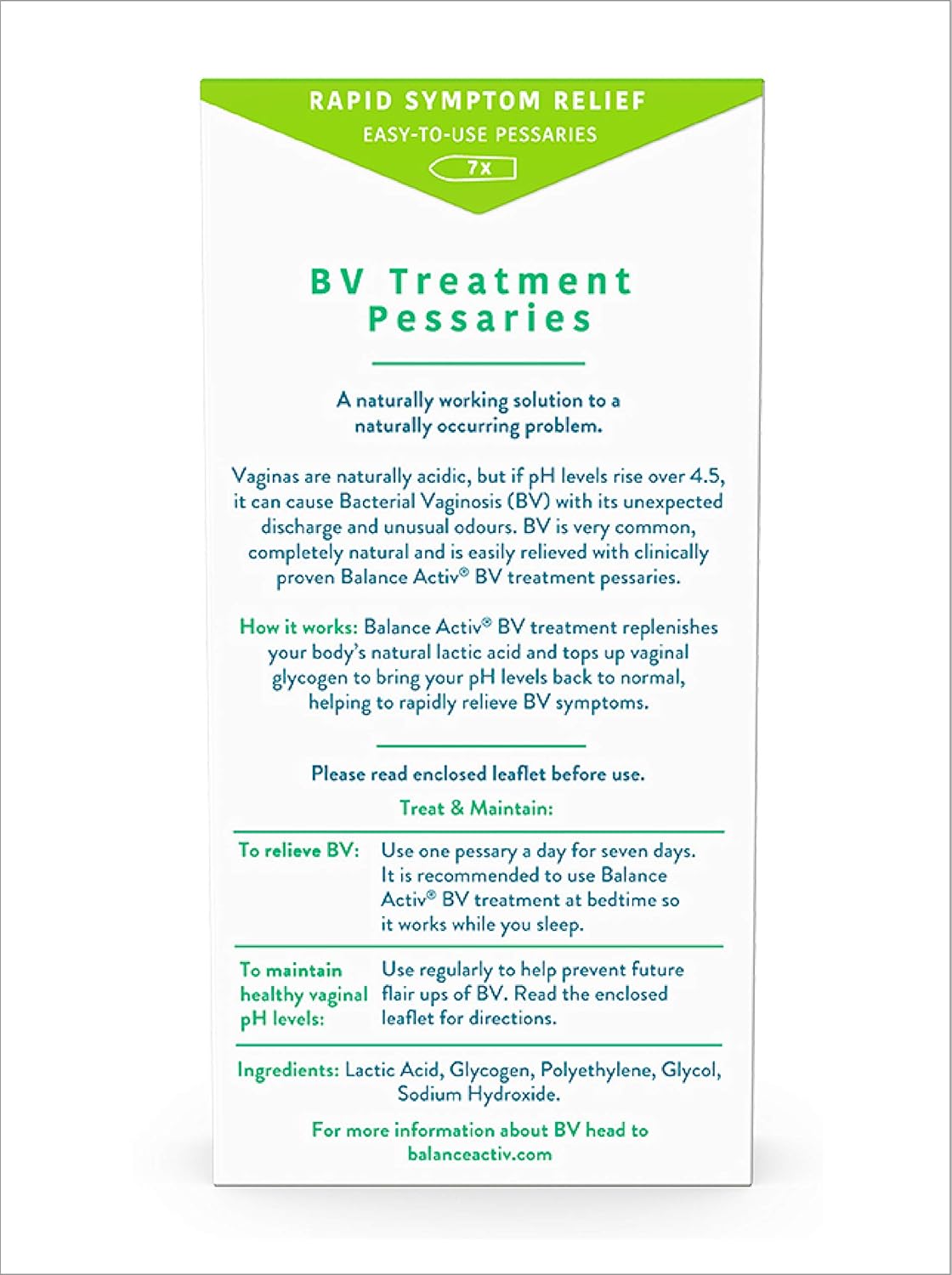 Balance Activ BV Pessaries, Bacterial Vaginosis Treatment for Women, Works Naturally to Rapidly Relieve Symptoms of Unpleasant Odour, Discomfort & Discharge, 1 Pack : Amazon.co.uk: Health & Personal Care