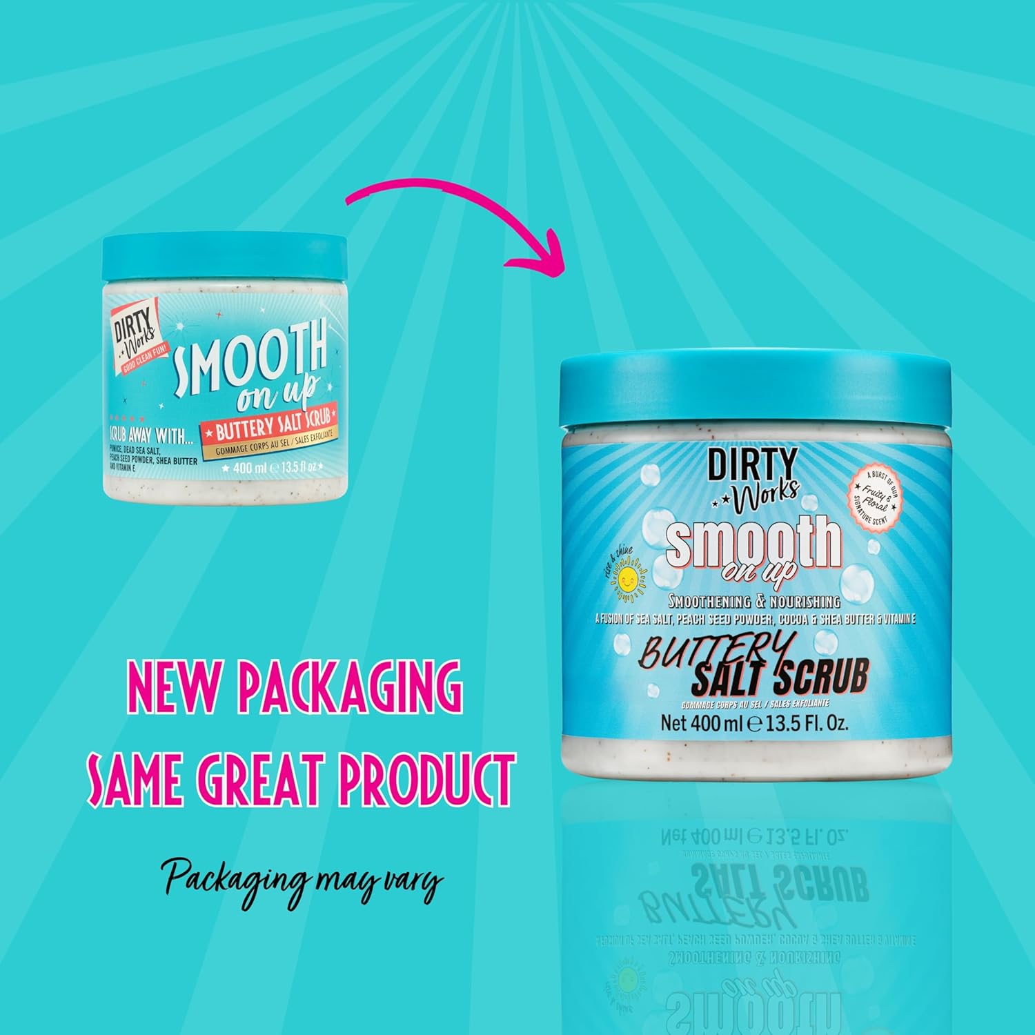 Dirty Works Body Scrub | Smooth On Up Buttery Salt Scrub | Natural Sea Salt Skin Exfoliant With Vitamin E 400Ml : Beauty & Personal Care