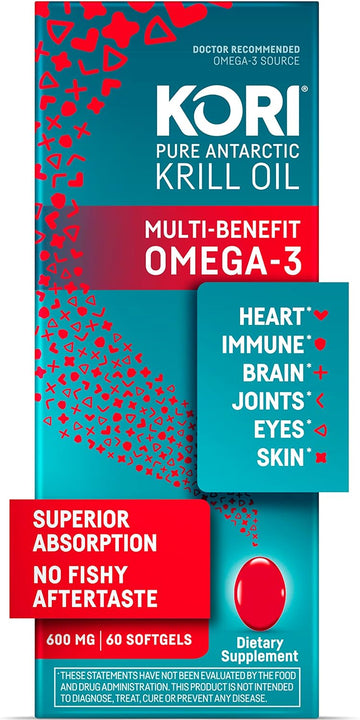 Kori Krill Oil 600mg, 60 Softgels Multi-Benefit Omega-3 Supplement | S