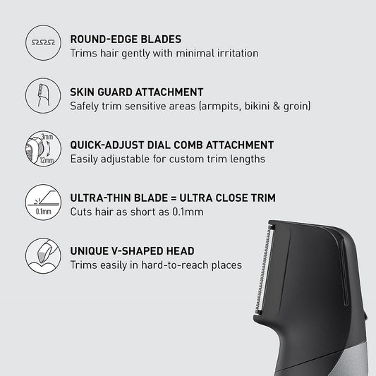 Panasonic Body Groomer for Men and Women, Unisex Wet/Dry Cordless Electric Body Hair Trimmer with 2 Comb Attachments, Multi-Directional Shaving in Sensitive Areas - ER-GK80-S (Black)