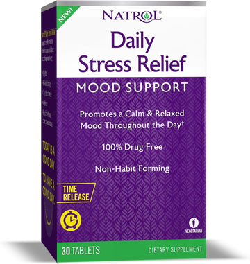 Natrol Daily Stress Relief Mood Support Time Release Tablets, Promotes A Calm And Relaxed Mood, Controlled Release, Dietary Supplement, Drug Free, 100Mg, 30 Tablets (Pack Of 12)