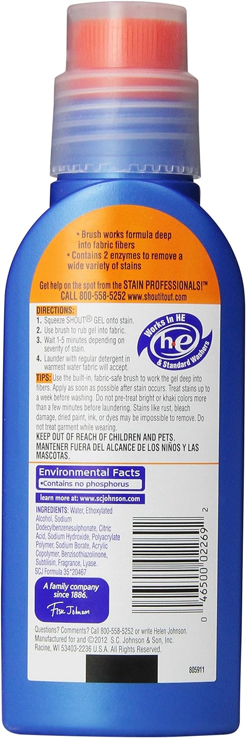 Shout Advanced Ultra Concentrated Gel Brush, 8.7 Ounce, Treats Dried Food, Coffee, Wine, Makeup Stains, Safe For All Colorfast Washables, Works In All Water Temperatures