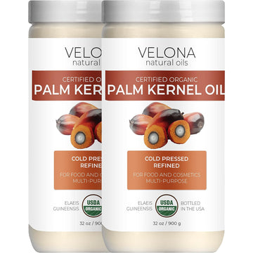 velona USDA Certified Organic Palm Kernel Oil - 64 oz | 100% Pure and Natural Carrier Oil | Refined, Cold Pressed