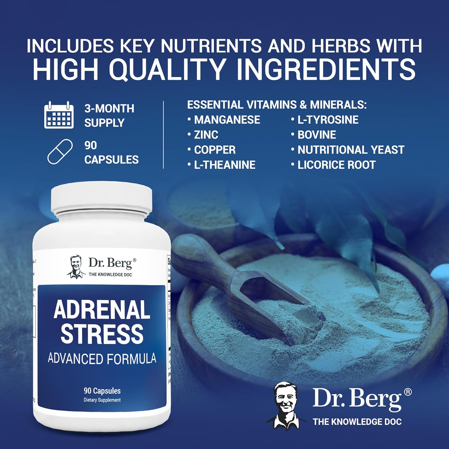 Dr. Berg’s Adrenal Stress Advanced Formula - Adrenal Support Supplements for Stress, Mood and Energy Support - Adrenal Supplements - Cortisol Manager with Ashwagandha - 90 Capsules : Health & Household