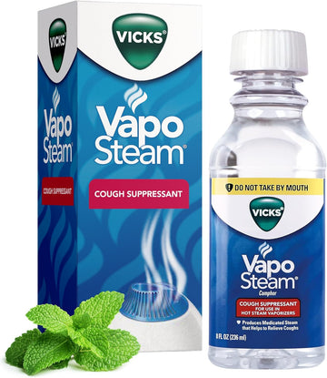 Vicks Vaposteam Medicated Liquid With Camphor, A Cough Suppressant, Helps Relieve Coughing, For Use In Vicks Vaporizers And Humidifiers, Fsa And Hsa Eligible, 8 Oz