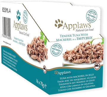 Applaws Natural Adult Wet Cat Food, Tuna Fillet With Mackerel In Jelly 70 G Pouch (Pack Of 16)8275Ml-A