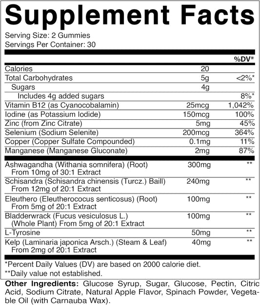 Vitamatic Vegan Thyroid Support Gummies With Iodine & Kelp - 60 Count - Improve Your Energy & Increase Metabolism - Plant Based