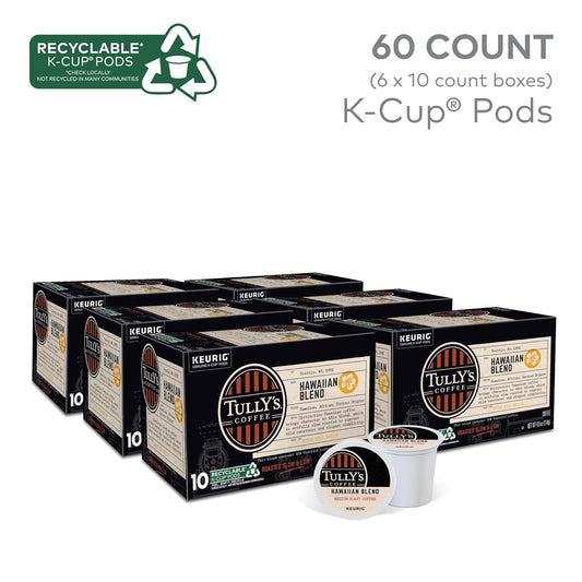 Tully'S Coffee Hawaiian Blend, Keurig Single Serve K-Cup Pods, Medium Roast, 60 Count, (6 Packs Of 10)
