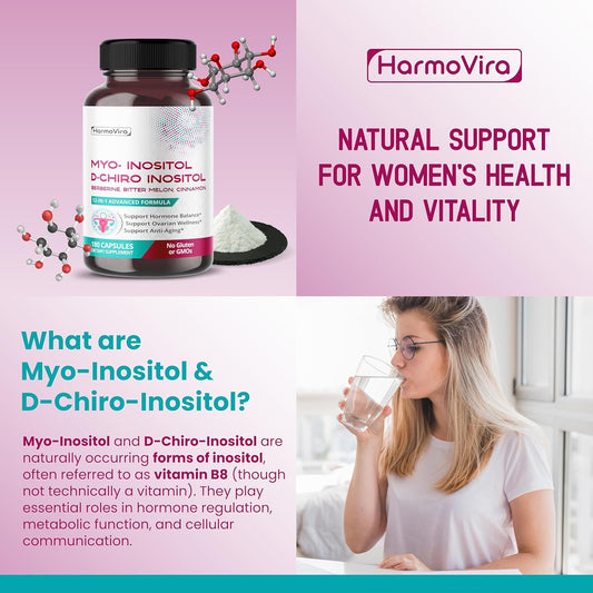 Myo-Inositol + D-Chiro Inositol Supplement – 12-In-1 Formula With Berberine, Cinnamon, Bitter Melon – 180 Capsules – Non-Gmo, Gluten-Free