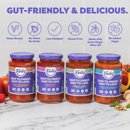 Fody Foods Tomato Basil Pasta Sauce, 19.4 Oz, Garlic And Onion Free, Low Fodmap Certified, Gut & Ibs Friendly, Vegan, Non-Gmo, Gluten Free, Kosher