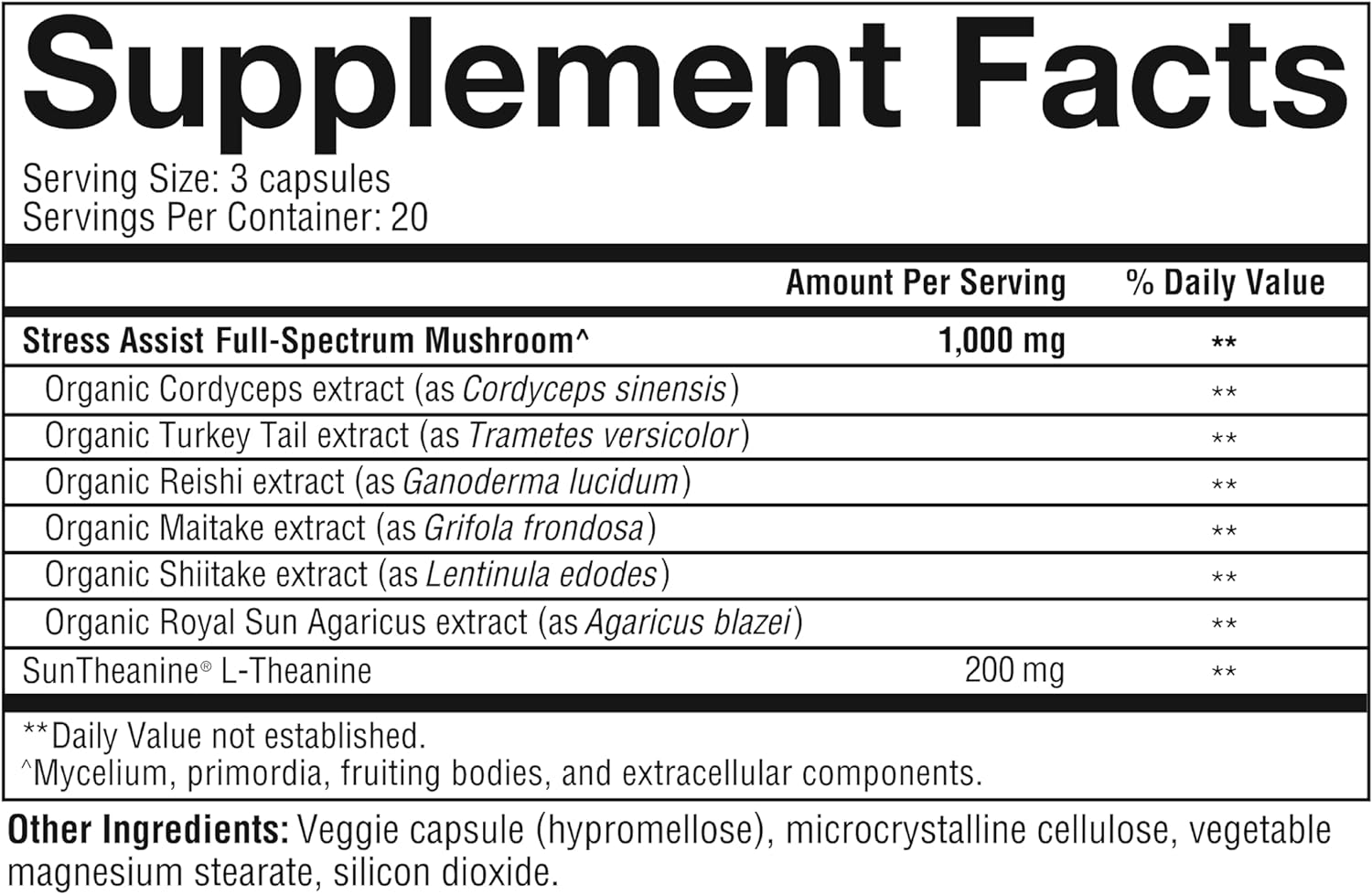 Youtheory Mushroom Stress Complex, Organic Full-Spectrum Mushrrom with L-Theanine, Help Reduce Stress and Promotes Mental Calmness, 60 Vegetarian Capsules : Health & Household