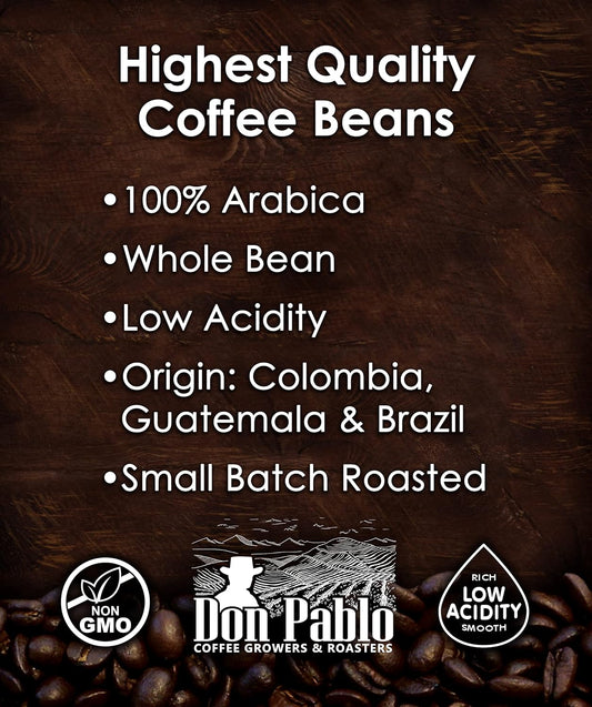 5Lb Don Pablo Signature Blend - Medium-Dark Roast - Whole Bean Coffee - Low Acidity - 5 Pound (5 Lb) Bag