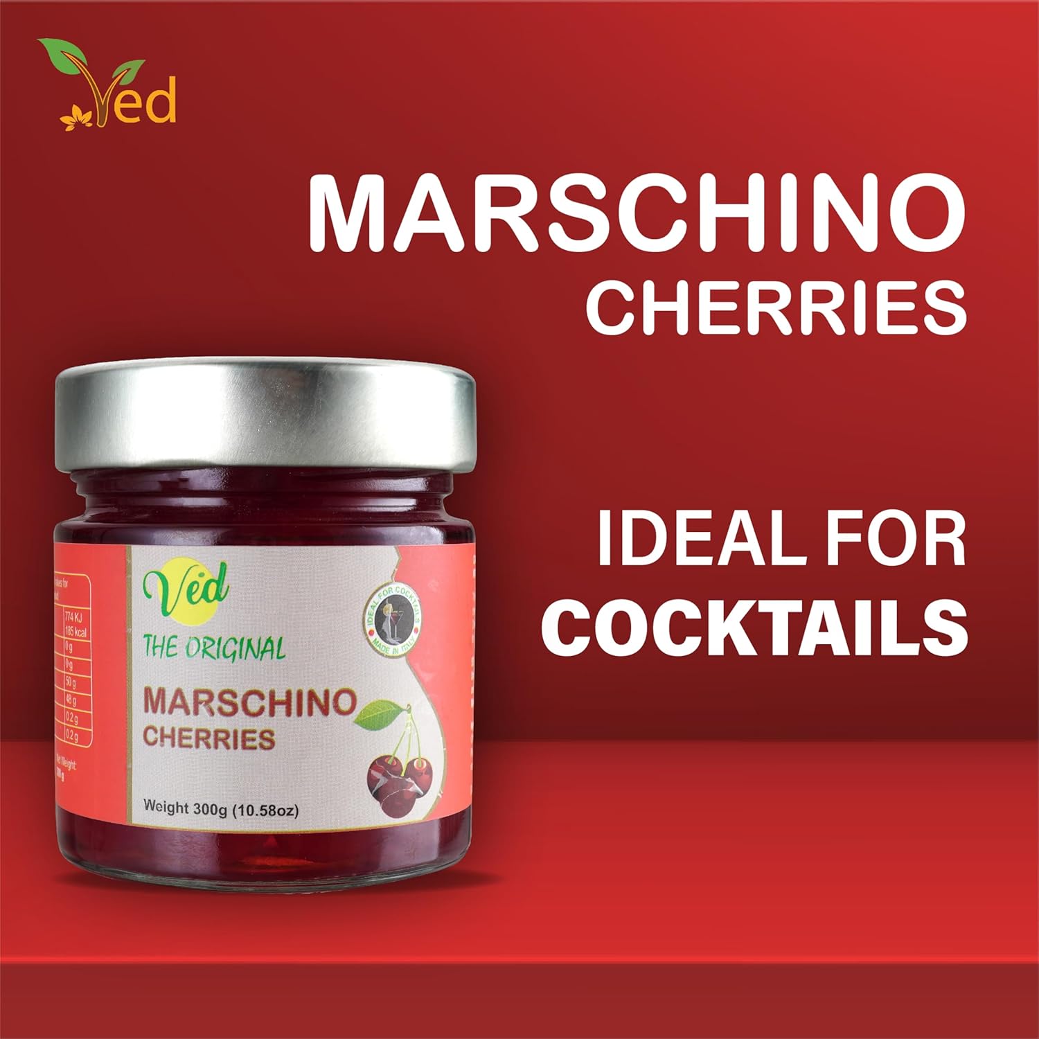 Ved Gourmet Original Red Maraschino Cherries - Italian Cherry for Old-Fashioned Cocktails - Vegan Cocktail, Bourbon Cherries in Natural Syrup for Cocktail Garnish, (600 G (Pack of 2)) : Amazon.co.uk: Grocery