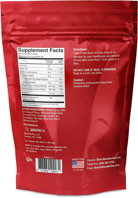 Bariatricpal Sugar-Free Calcium Citrate Soft Chews 500Mg With Probiotics (90 Count) - Caramel Apple
